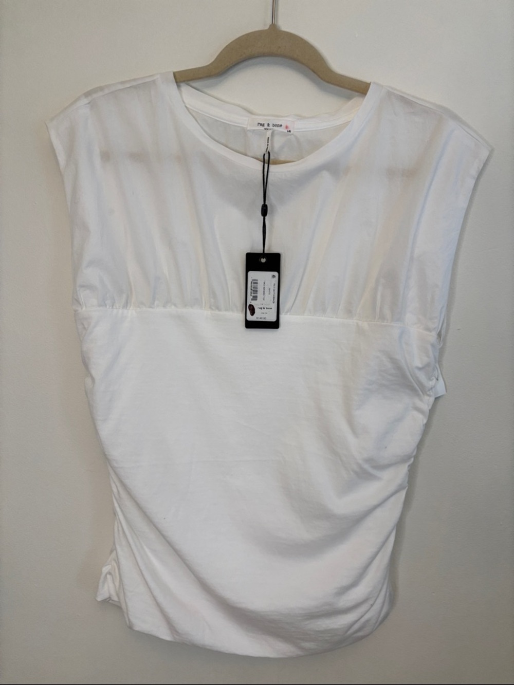 Rag & Bone Mica Banded Combo Top White Ruched Cap Sleeve Tee Size L